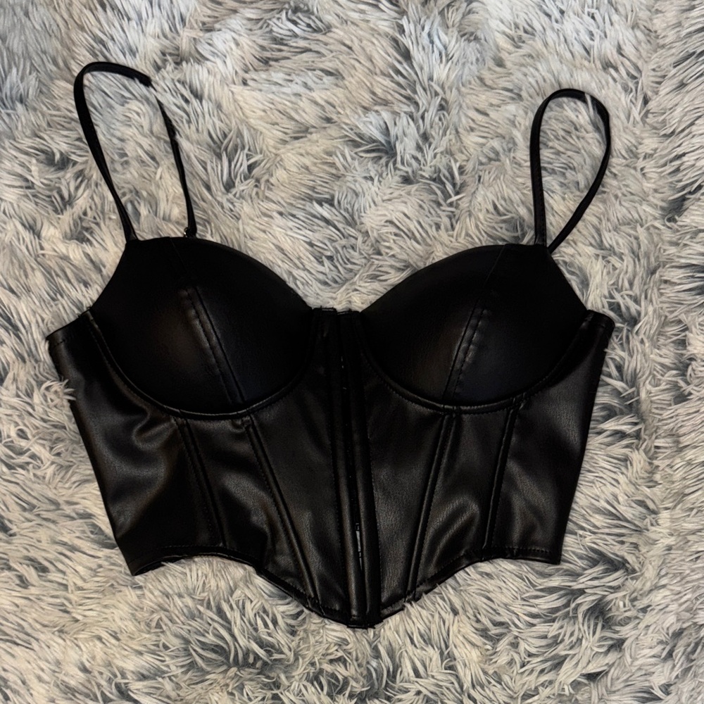 Windsor Black Faux Leather Corset Top